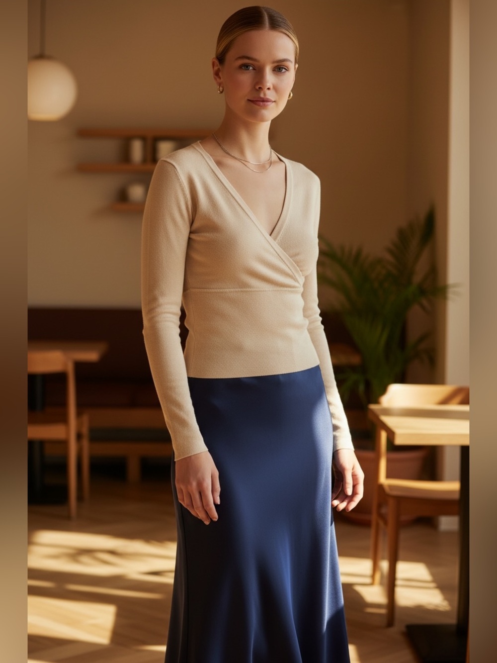 Y2K Cream Wrap Knit Top | Balletcore Minimalist Sweater | Loft Long Sleeve Top
